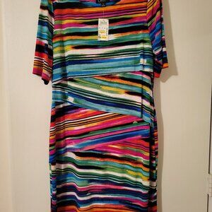 NWT CONNECTED APPAREL Brand Multi Striped Dress Size 14